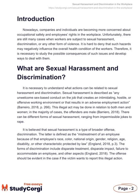 Sexual Harassment And Discrimination In The Workplace Free Essay Example