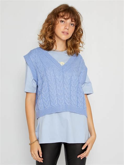 Pull Sans Manches Torsadé Bleu Lavande Kiabi 600€