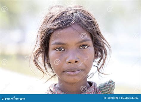 Portrait Poor Girl On The Street In Himalayan Village Nepal Editorial