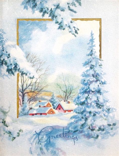 Vintage Christmas Card Snow Scene