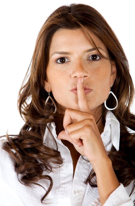 Woman with a Keep it quiet expression - isolated ovr a white background ...