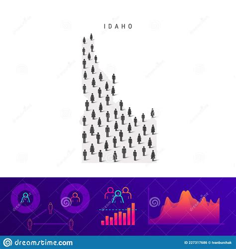 Idaho People Map. Detailed Vector Silhouette. Mixed Crowd Of Men And