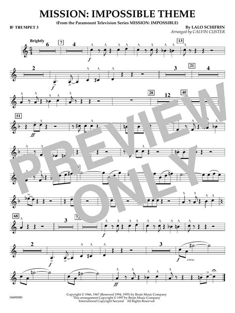 Mission Impossible Theme Arr Calvin Custer Bb Trumpet By Lalo