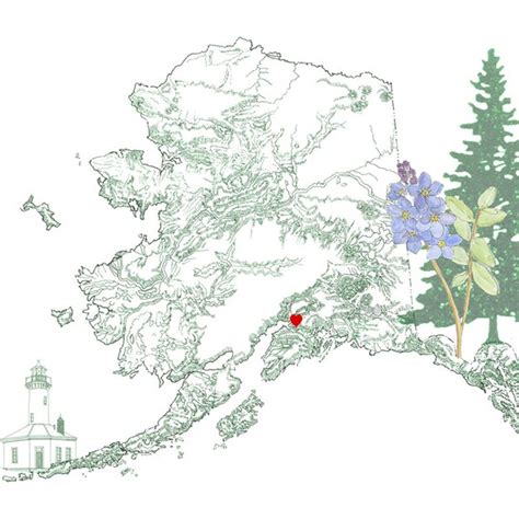 ALASKA State MAP Art Print State Tree State Flower State