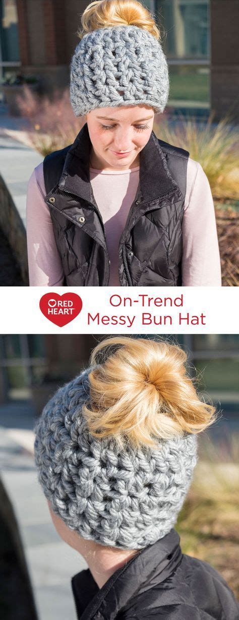 On Trend Messy Bun Hat Free Crochet Pattern In Red Heart Yarns Using