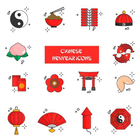 Chinese Style Spring Festival Decorations Icons AI