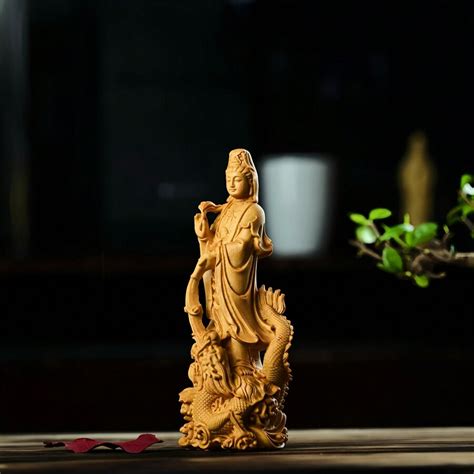 Statue De Bouddha Guanyin En Bois Faite La Main D Coration