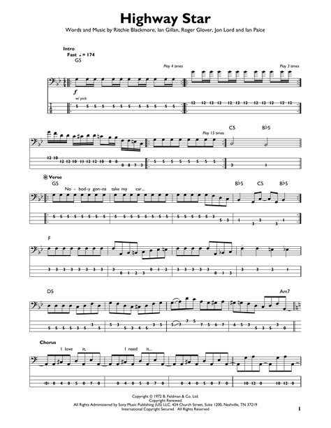 Highway Star By Deep Purple Easy Bass Tab Guitar Instructor