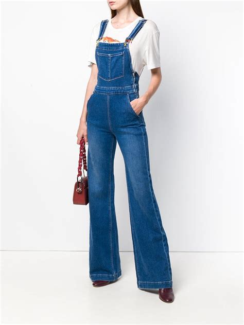 Frame Palazzo Leg Denim Dungarees In Blue Lyst