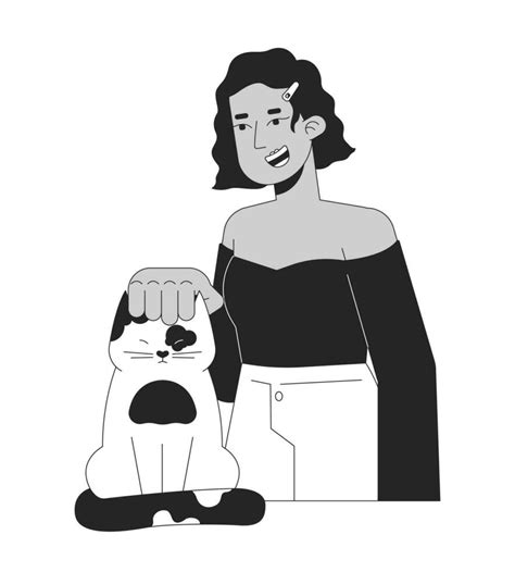 Ni A Latina Caricias Dom Stico Gatito Negro Y Blanco D L Nea Dibujos Animados Personaje