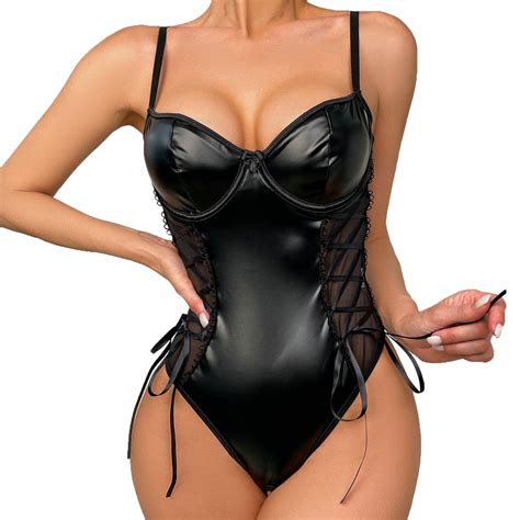 Wilucolt Lingerie For Women Pc Leather Teddy Bodysuit Lingerie Sexy