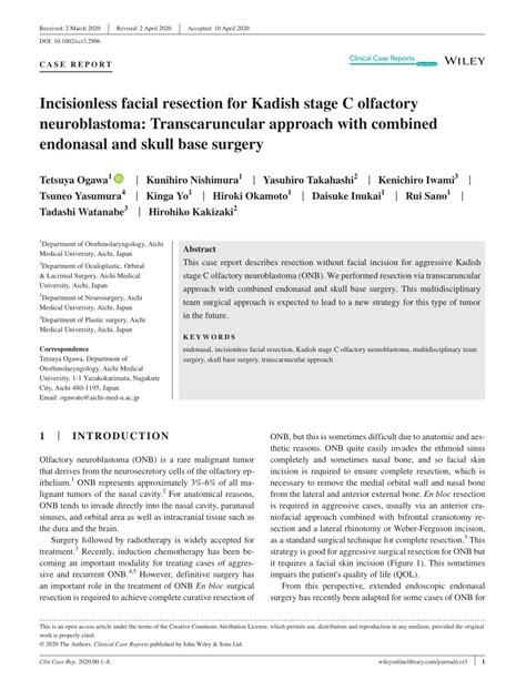 PDF Incisionless Facial Resection For Kadish Stage C Olfactory