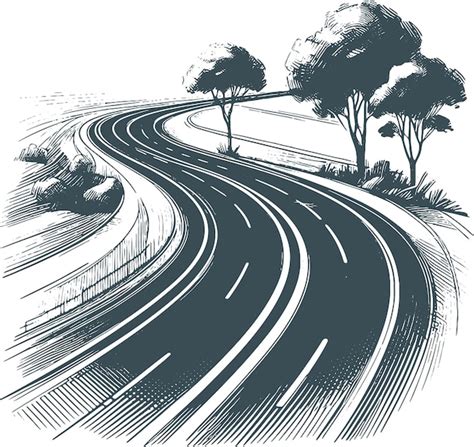 Premium Vector | Trees standing along a winding road vector stencil drawing