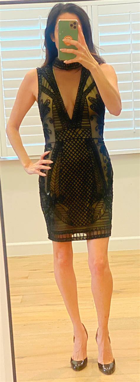 Bebe Nude And Black Beaded Mini Dress Size 2 Gem