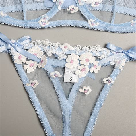 Zzyup Transparent Flower Embroidery Bra Set Sexy Lingerie