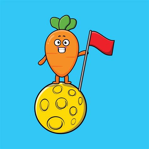 Cute Cartoon Carrot Standing On The Moon With Flag 8974962 Vector Art At Vecteezy