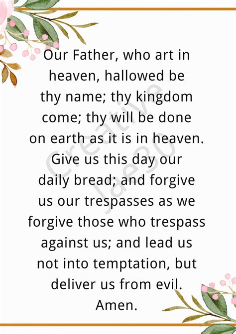 The Lords Prayer Our Father Prayer Card A5 With Envelope Catholic