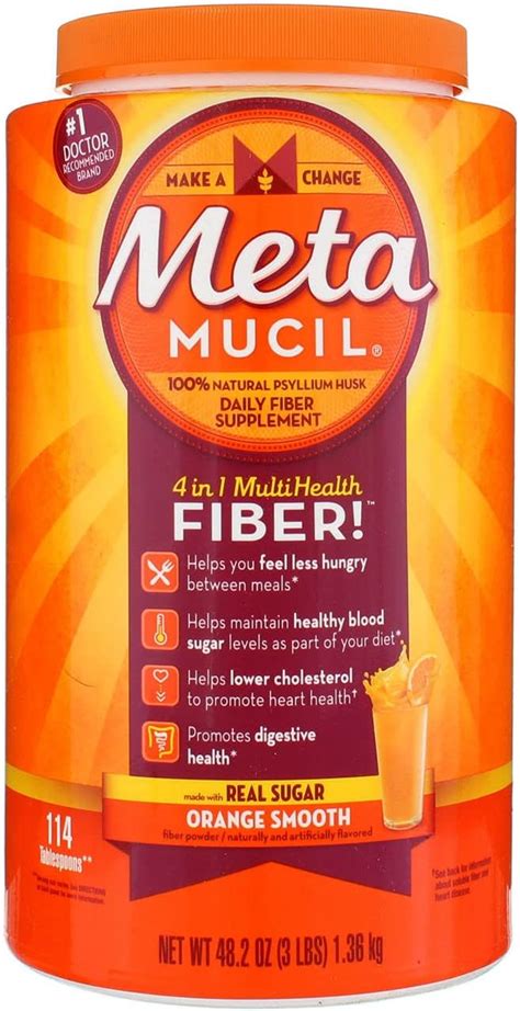 Buy Metamucil Psyllium Fiber Supplement Orange Sugar Smooth Texture