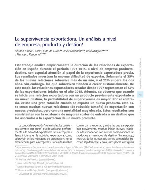 PDF La supervivencia exportadora Un análisis a nivel de empresa de