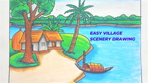 How To Draw Landscape Scenery Of Beautiful Nature Village Scenery