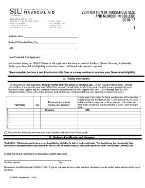 Fillable Online Fao Siu VERIFICATION OF HOUSEHOLD SIZE AND NUMBER IN