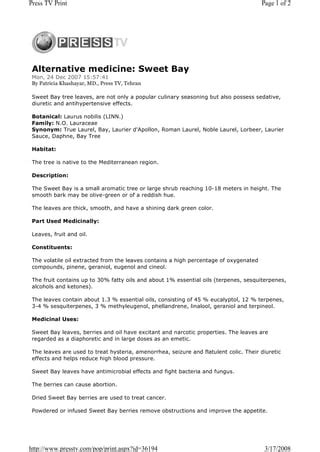 Alternative Medicine Sweet Bay Pdf