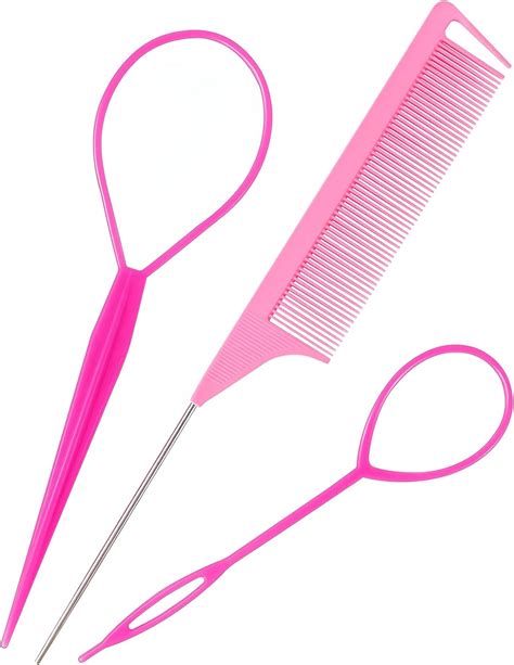 Sularpek 3pcs Topsy Tail Hair Tool Pink Hair Looping Tool With Rat