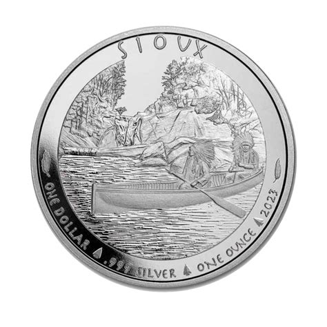 1 oz 31 10 g sidabrinė moneta Sioux Indian Chief Canoe