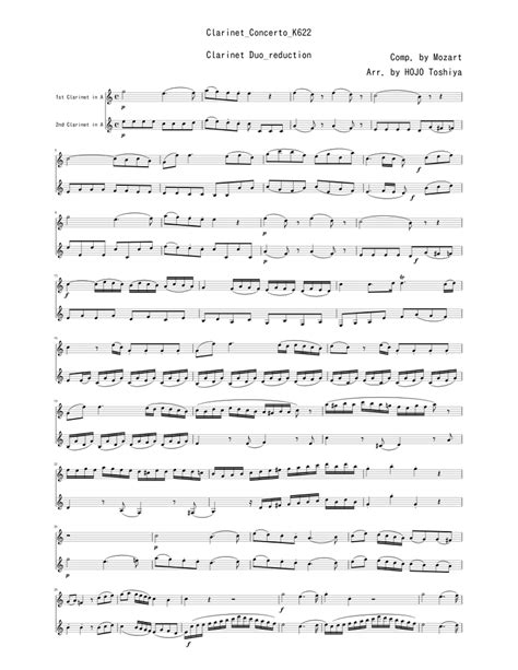 Mozart Clarinet Concerto For Clarinet Duo Sheet Music Download Free