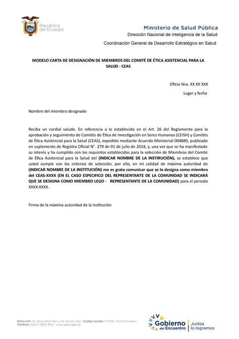 Anexo Ceas Oficio Modelo Carta De Designaci N De Miembros Del