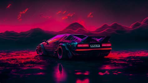 Neon Nightscape Sports Car Elegance - backiee