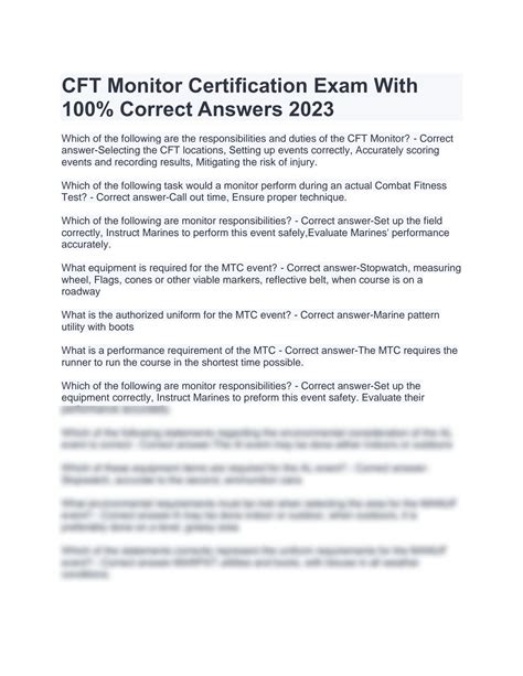 SOLUTION Cft Monitor Certification Exam With 100 Studypool