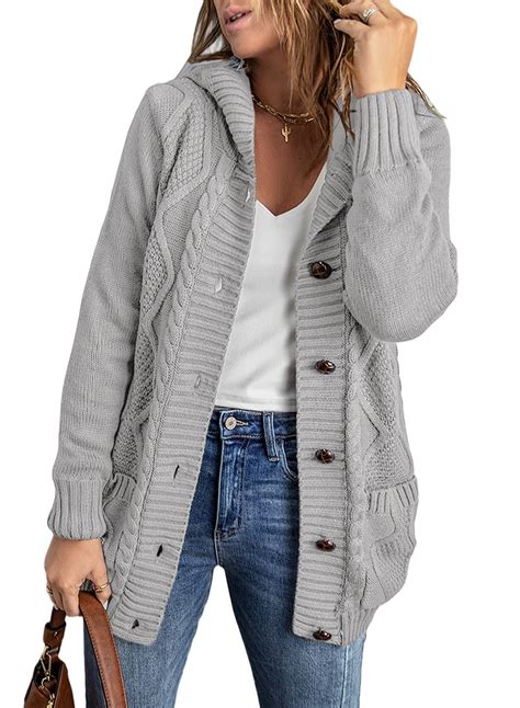 Eytino Hooded Cardigan Sweaters For Women Long Sleeve Button Down Knit Sweater Coat Outwear With