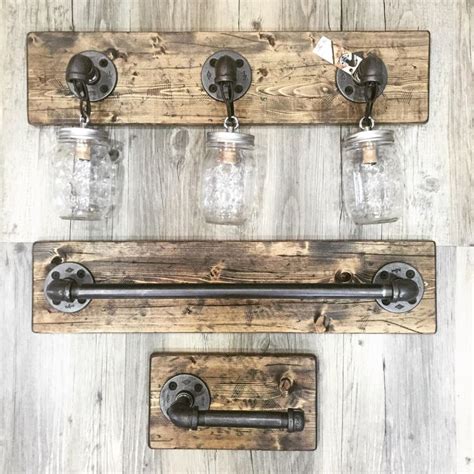 Rustic Distressed Bathroom Set Rustic Mason Jar Vanity Light Etsy