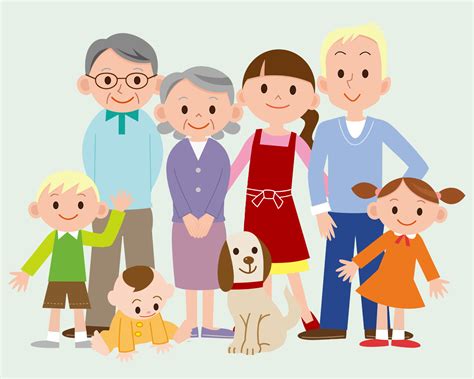 Cartoon family illustration. Parents with children, grandparents and dog. 22233776 Vector Art at ...