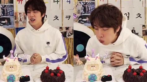 Bts Jin Celebrates His Birthday Cutting A Cake During Live With Fans