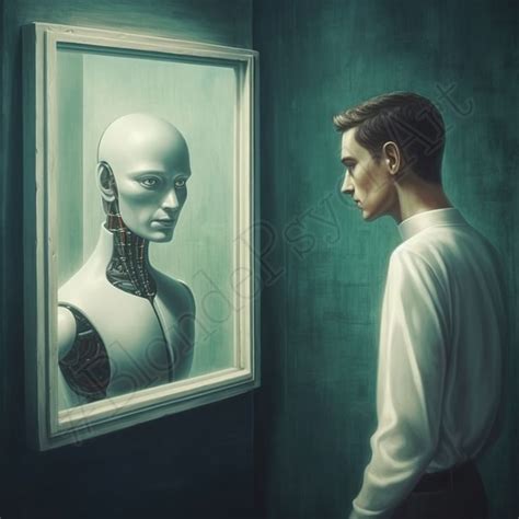 Man Sees His Reflection In Mirror As Robot Or Robot Sees His