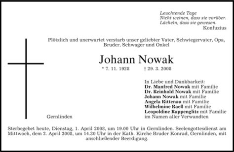 Traueranzeigen Von Johann Nowak Trauer Merkur De