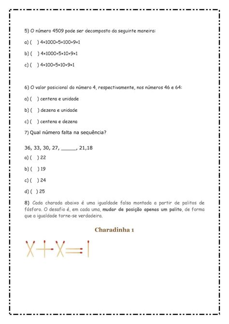 Atividade De Matematica Para O 4 Ano