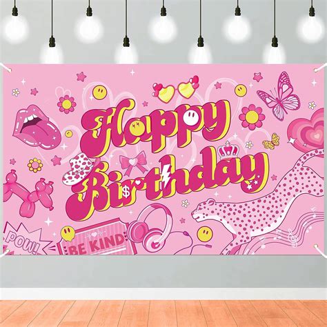 Preppy Happy Birthday Photography Backdrop Hot Pink Preppy Birthday Banner 72 8 X 43 3 Inches