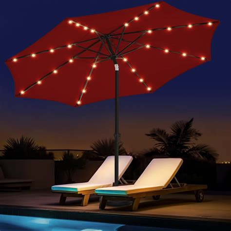 Wikiwiki 10ft Outdoor Patio Table Umbrella Sturdy Solar Led Market Umbrella For Deck Pool