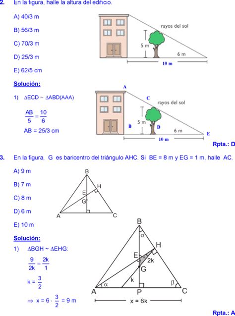 SEMEJANZA DE TRIÁNGULOS EJERCICIOS RESUELTOS