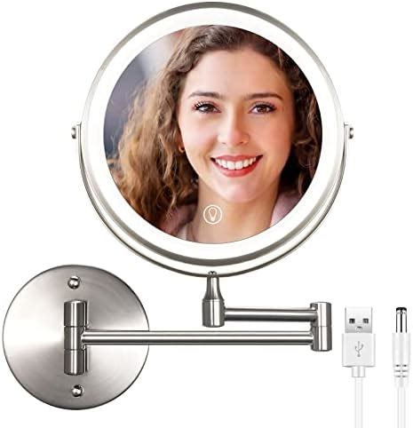 Rechargeable Lighted Makeup Mirror Brushed Nickel Vanity Mirror With 3