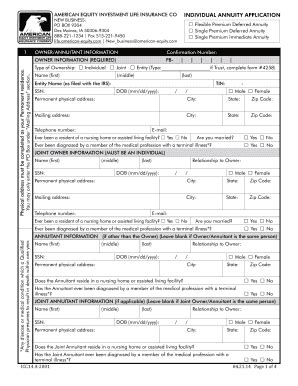 Fillable Online Individual Annuity Application American Equity Fax