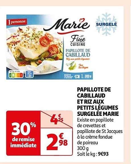 Promo Papillote De Cabillaud Et Riz Aux Petits L Gumes Surgel E Marie