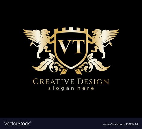 Vt Letter Initial With Lion Royal Logo Template Vector Image