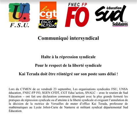 Communiqué intersyndical