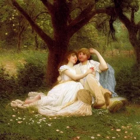 Springtime By Pierre Auguste Cot With An Adult Couple Stable Diffusion