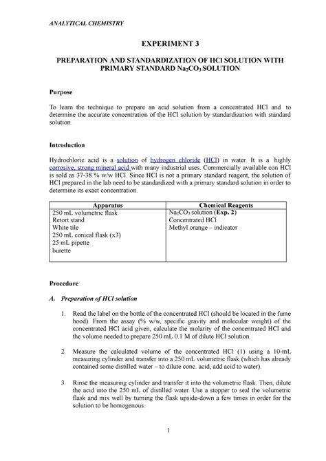 LAB Manual CHM256 DETERMINATION THE PERCENT W W OF THE ACTIVE