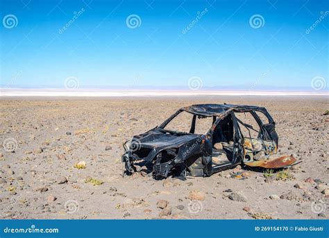 Abandoned, Destroyed Car in the Desert of Atacama, Stock Photo - Image ...